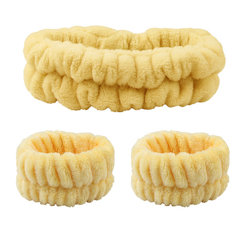 Cross-border best-selling coral velvet face towel headband with wristband set, waterproof stain hair band for women for using during mask and washing