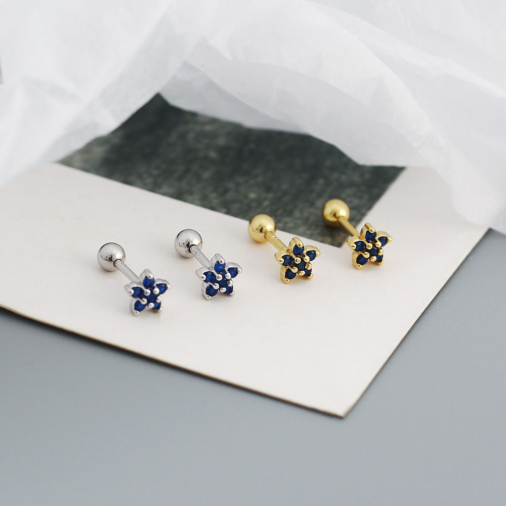 Zircon Inlay Material Ear Studs Classification 1 Pair Quantity 1 Pair Silver Colorful Flower Zircon Electroplating 18K Real Gold Plated Platinum Plated Ear Studs