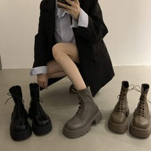 厚底马丁靴法式复古机车中筒靴短靴韩版2023年春秋款高跟女靴子