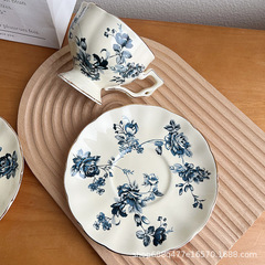 中古コーヒーカップ皿レトロ青花陶磁器カップラテカップ午後茶カップ花カップ