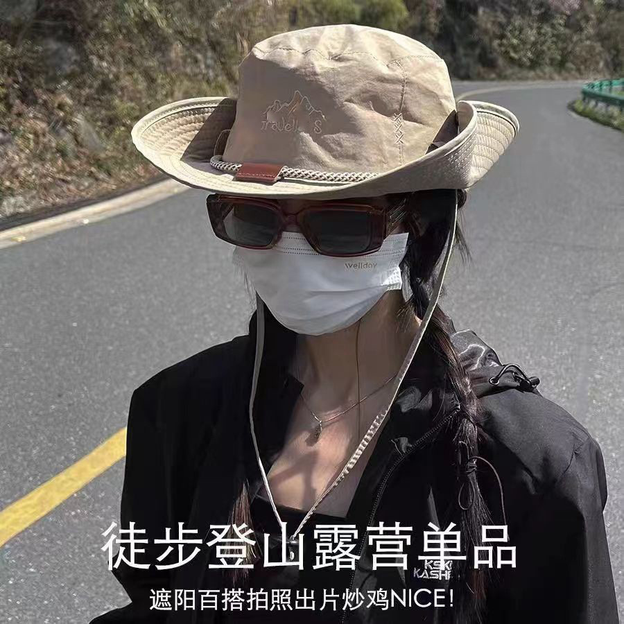 西部牛仔帽渔夫帽日系抽绳男女夏季遮阳防晒户外徒步登山钓鱼帽子