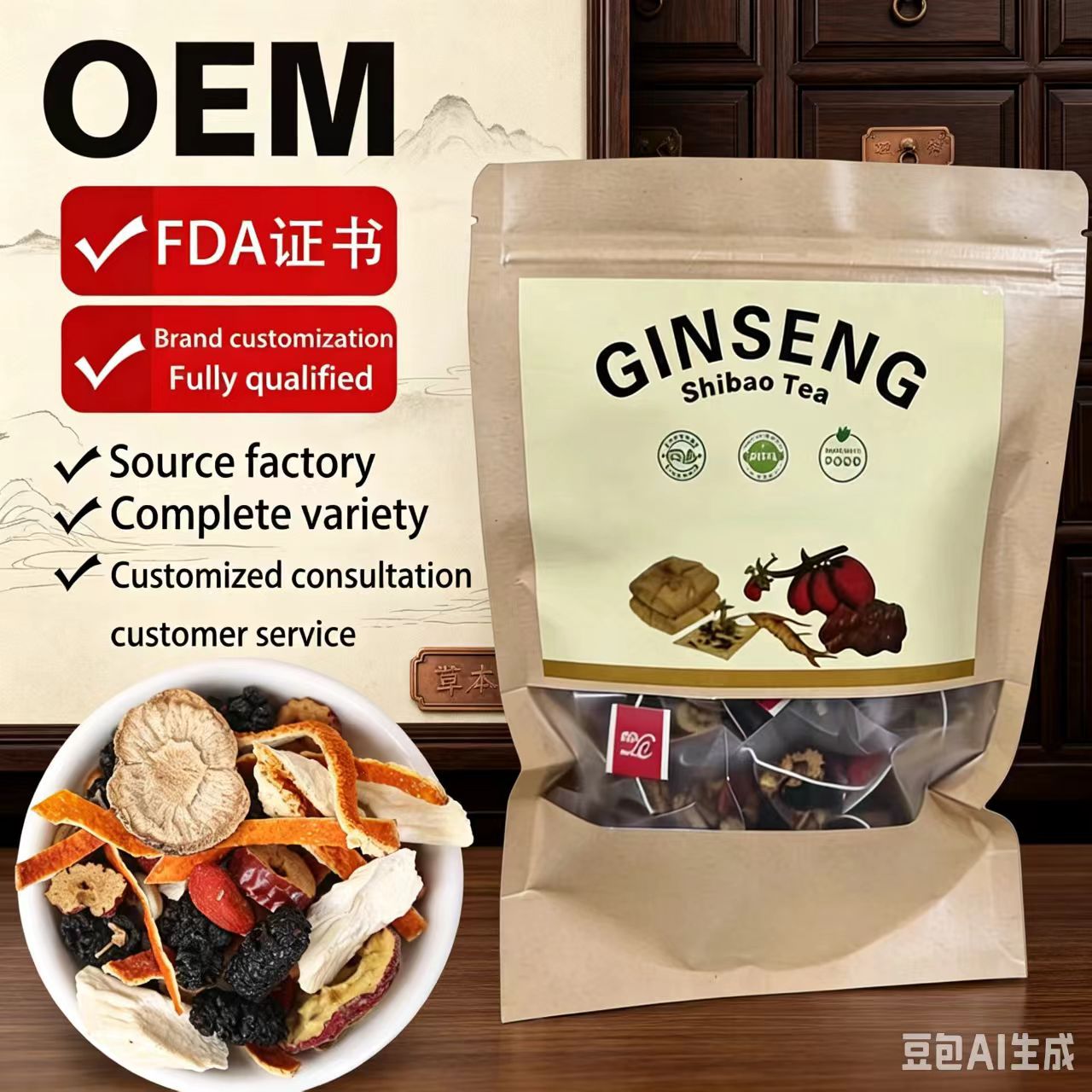 Ginseng Ten Treasure Tea Ren Shen Shi Bao Cha Herbal Blend Tea Bags 20 Bags 5g Each 100g quality and texture