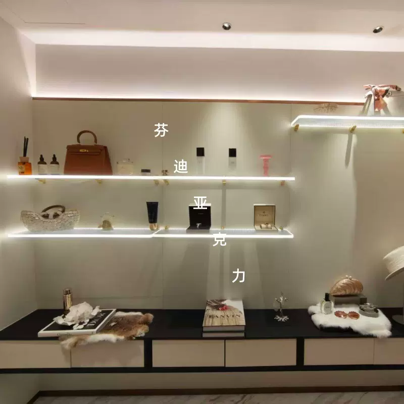 亚克力一字隔板发光置物架客厅壁挂收纳架墙面透明展示架加工定制