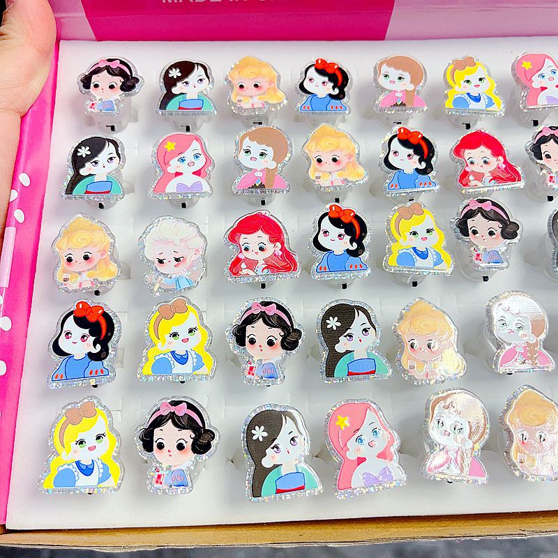 Creative flashing light ring with switch Children's Day hot selling cute ring interesting toy cartoon princess toddler gift