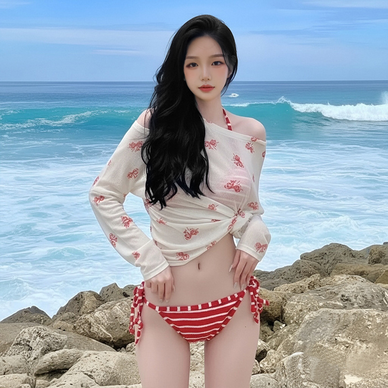 Parques acuáticos que cubren la carne y adelgazan bikini a rayas pantalones cortos sueltos vacaciones playa traje de baño sexy fabricante de origen femenino
