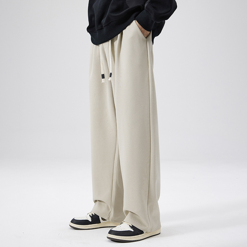 Men's Heavy Pique Cotton Sweatpants Men's Loose Straight Casual Trousers Spring and Autumn Drape Sports Pants Summer