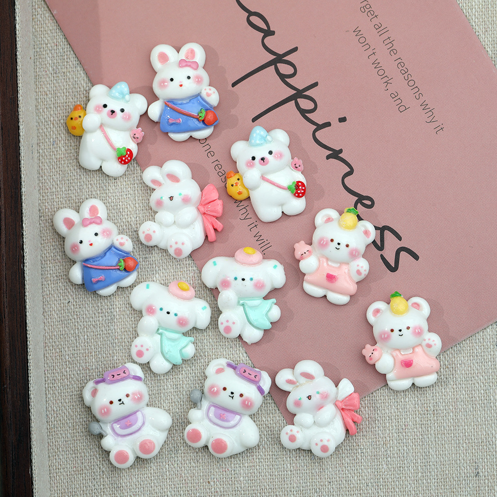 Lindo otoño mochila de viaje oso DIY accesorios de resina de goma crema caja del teléfono accesorios para el cabello colgante material al por mayor de nuevo Pato Conejo