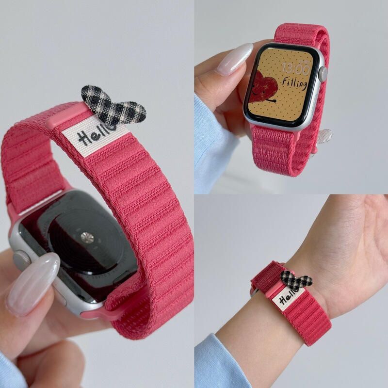 Love Heart Wilderness Mountain Pattern Nylon Loop Strap Suitable for Apple Watch 10 11 iWatch Ultra Wristband