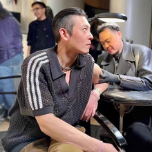 陈冠希潮牌同款镂空网眼情侣衬衫宽松翻领polo衫针织短袖T恤