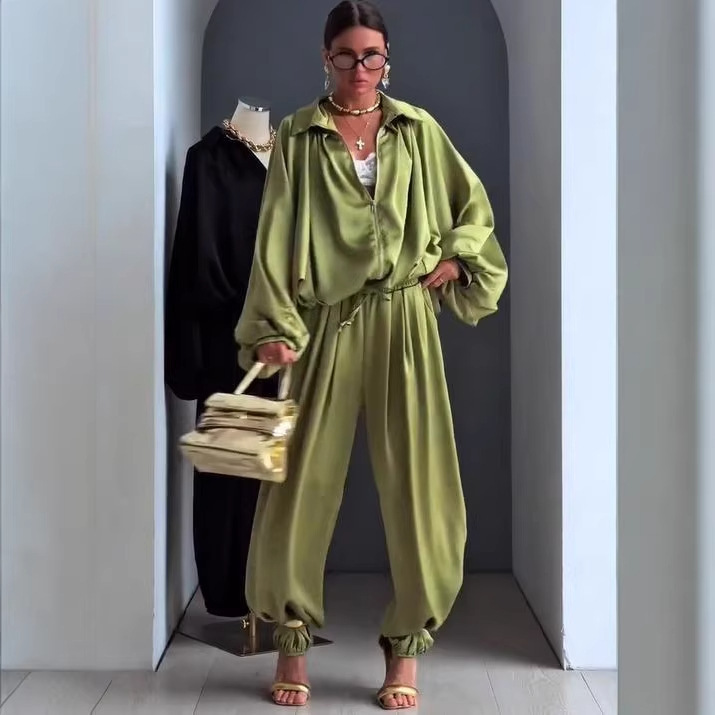 European and American Cross-Border Women's Clothing 2026 Spring and Autumn New Fashion Long-Sleeve Knit Loose Cardigan Jacket and Casual Pants Set