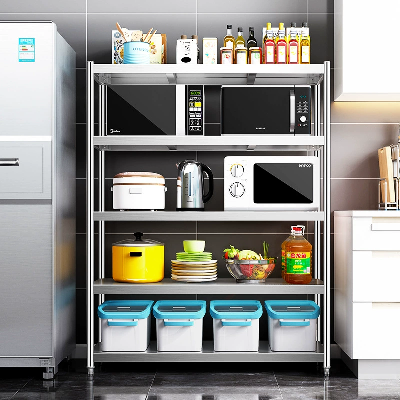 Wholesale stainless steel shelves kitchen storage rack floor-mounted multi-layer storage for five-layer household balcony storage