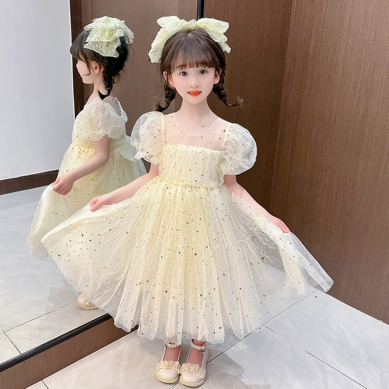 Summer dress, nail sequins, small princess costume, puff sleeves, wholesale