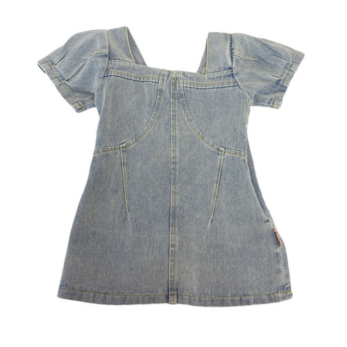 Little Girl Korean Version Popstar Denim Short Sleeve Dress 2024 New Summer Outfit Baby Kids Fashion Bubblesleeve Skirt