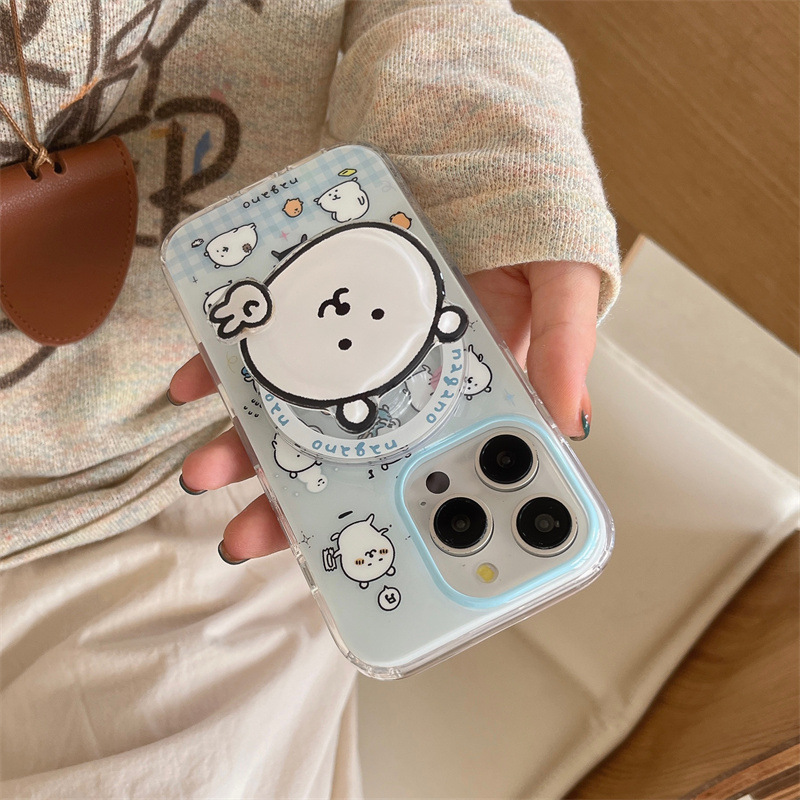 Ins Cute Biye Little White Bear Funda para teléfono iphone16promax 14/13 Soporte magnético Apple 15