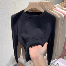 针织打底衫女秋冬季2025新款加绒加厚一体绒套头圆领保暖内搭毛衣