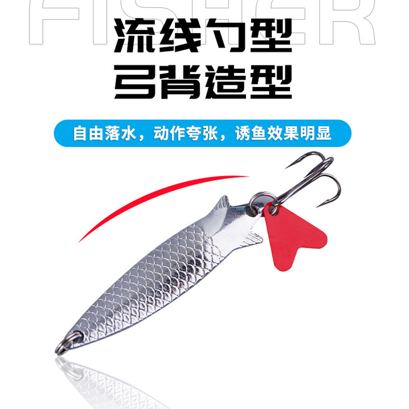 外贸工厂批发鱼型仿生鱼鳞纹金属假饵马口亮片裸片三本钩路亚饵|undefined