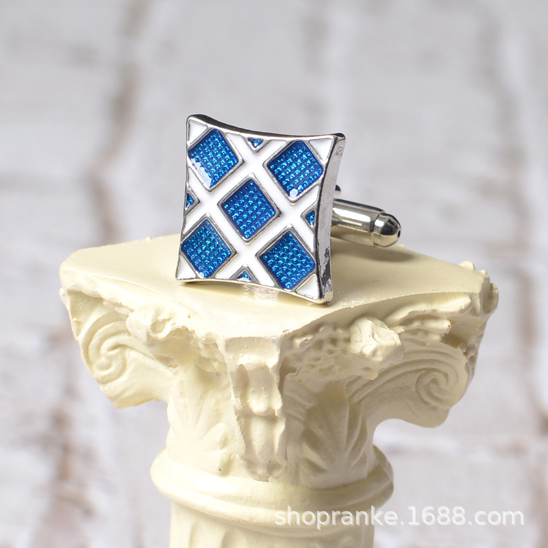 Ready-Made French Shirt Cufflinks Cuff Studs Men's Blue Plaid Cuff Studs Business French Buttons Men's Factory Wholesale