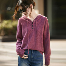 秋冬新款连帽花纱针织衫女宽松大码毛衣女士女装外套长袖上衣批发