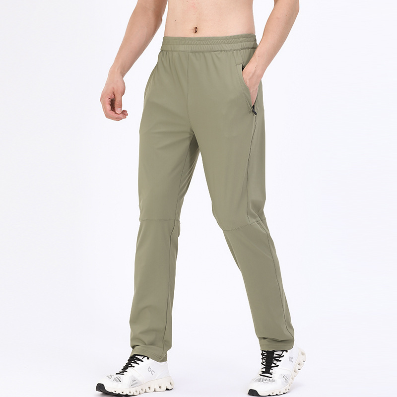 Pantalones casuales de seda helada para hombre, pantalones deportivos finos de verano de talla grande, pantalones casuales versátiles y modernos de corte ajustado para hombre.