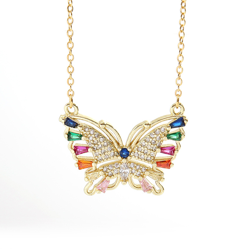 Fashion Butterfly Copper Plating Inlay Zircon Pendant Necklace 1 Piece