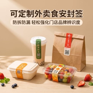 外卖封口贴食品生鲜茶饮餐盒贴纸印刷店名二维码秋天第一杯奶茶