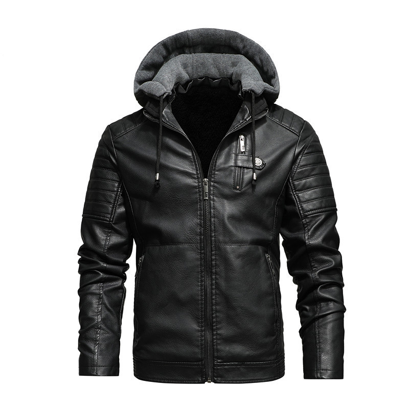2026 Autumn/Winter New Leather Jackets Men's Leather Jackets Youth Men's Coats Fleece-Lined Hooded Leather Jackets Men's Coats Factory
