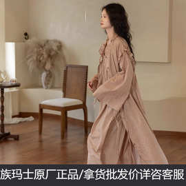 族玛士春秋睡裙女纯棉复古睡袍浴袍长款背心裙家居服170/160