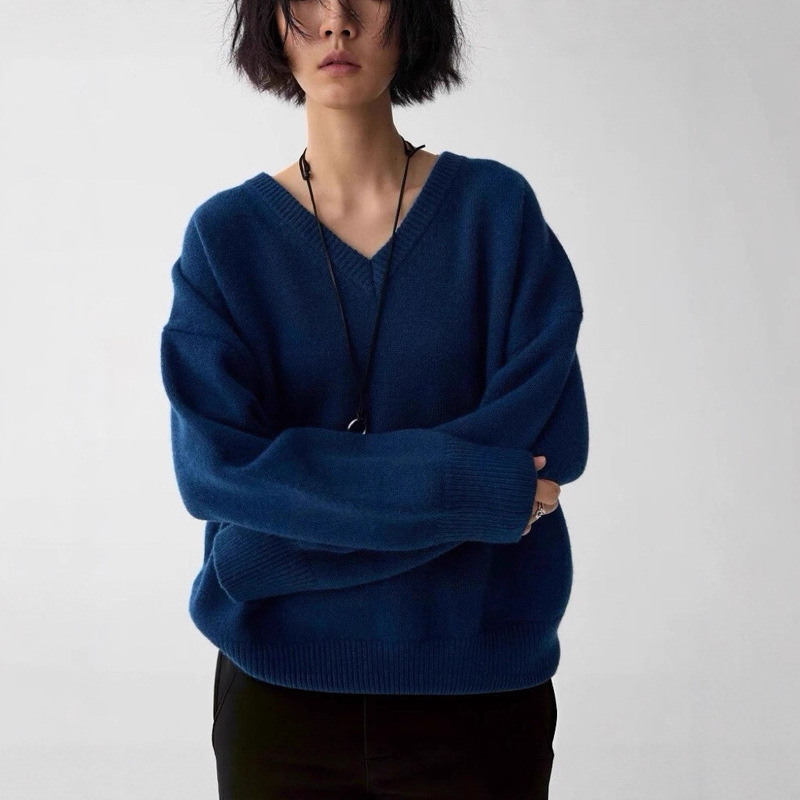 Haverice Restaurant Nishino Walk/Blues Moment Wool Classic V-Neck Round Neck Loose Knitted Sweater