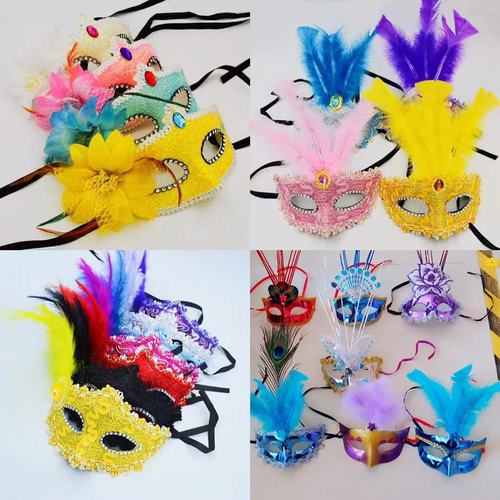 Halloween Luminous Mask Feather Masquerade New Year Party Props Cartoon Mask