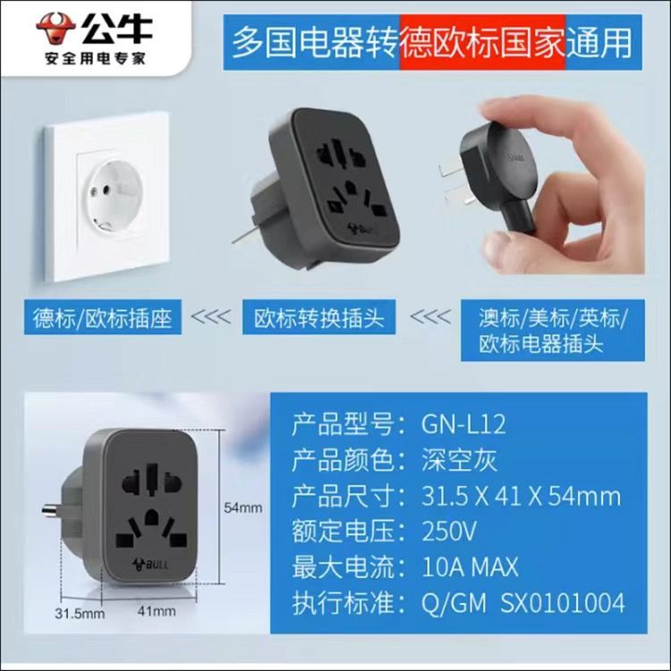 Estándar nacional del agujero redondo del zócalo de Bull al estándar europeo Estándar alemán Estándar británico Enchufe estándar americano de la conversión que carga la versión coreana y europea de Hong Kong de múltiples funciones