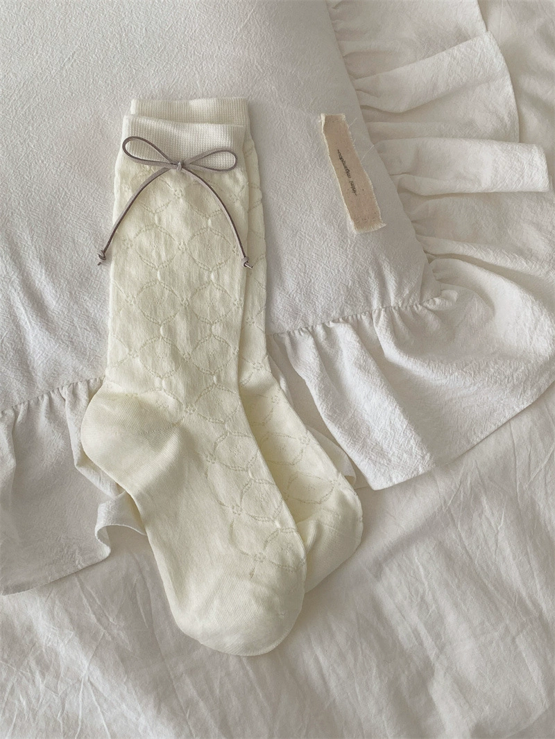 Knee socks Japanese style, women's 35–39, thin breathable spring–summer mid-length with bow