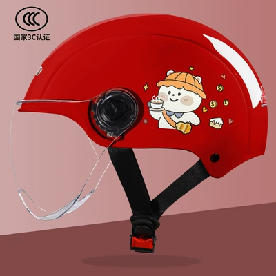 Certified Electric Vehicle New National Standard: Motosiklet kaskı (dəbilqə) - red-transparent-short-mirror