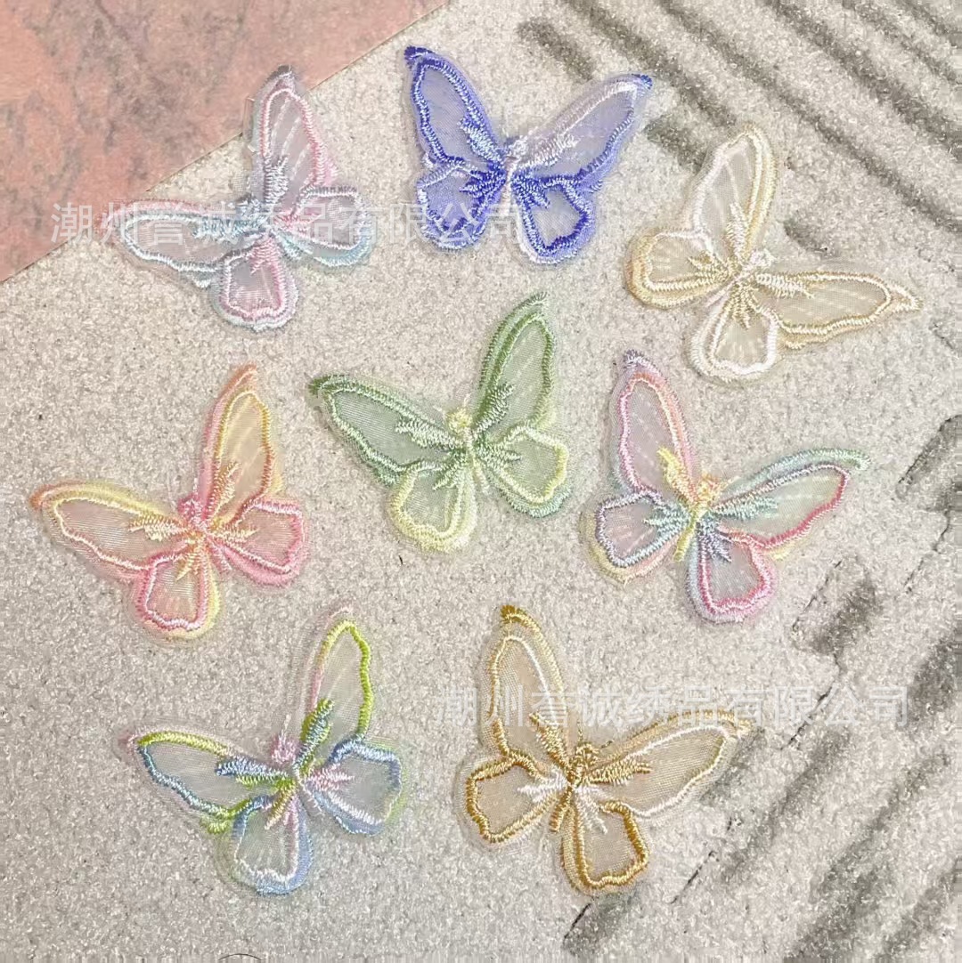 New Three-Dimensional Double-Layer Mixed-Color Embroidered Butterfly Lace Organza Clothing Accessories, Wedding Dress Hair Accessories, Shoe and Hat Accessories