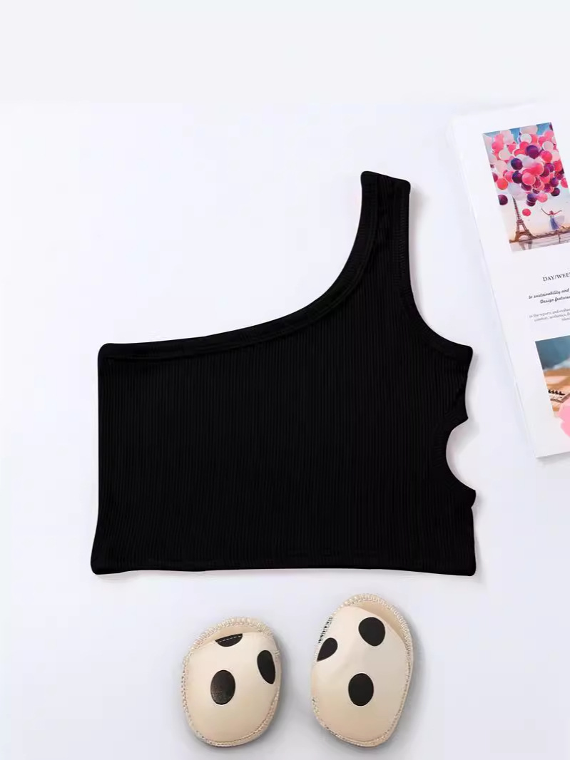Nuevo chaleco de verano para niños hombro único cintura abierta en el mismo lado chaleco de cintura de chicas fabricantes de tendencia europea y americana cabello recto