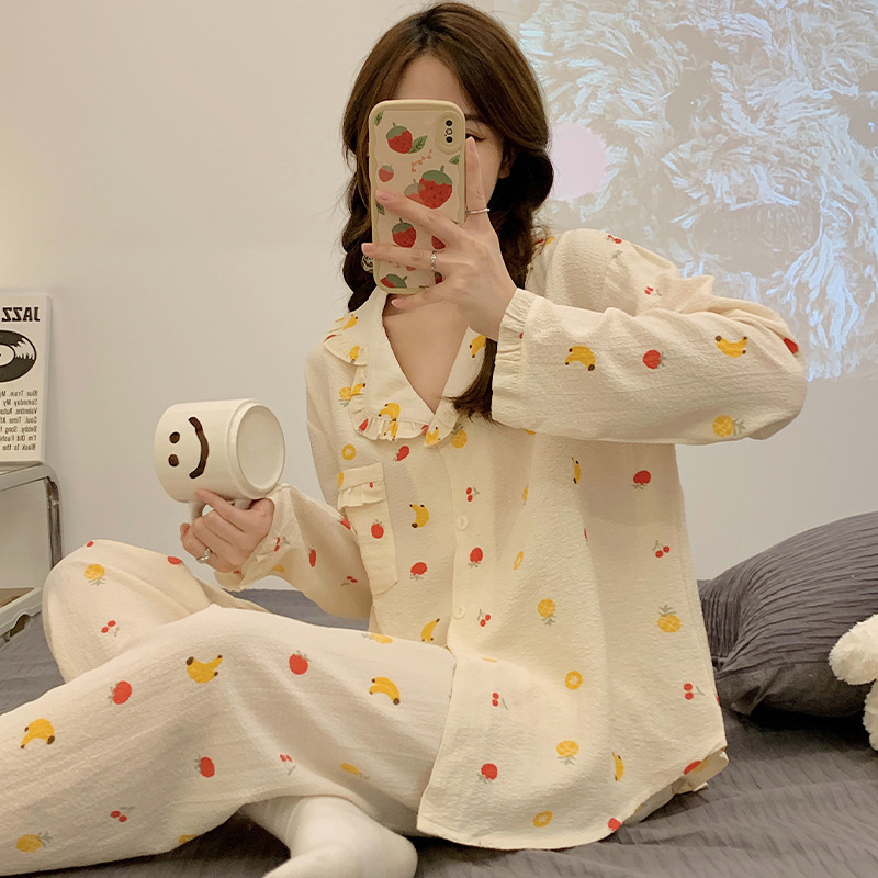 パジャマの女性春秋綿質の薄い長袖は甘いカーディガンを着ることができます。|undefined