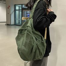 2025新款耐磨帆布纯色双肩包女大学生上课书包女韩版日系旅行背包