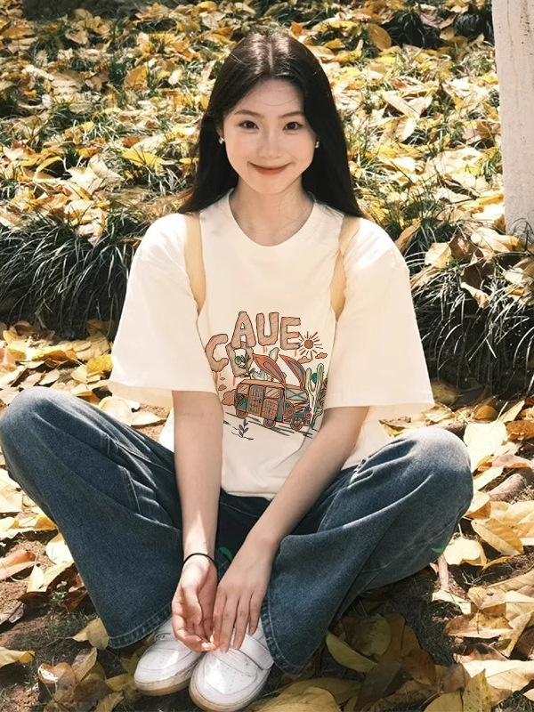 Black Short-Sleeved T-Shirt for Women 2026 New Pure Cotton Summer Design Half-Sleeved Loose American Style Lazy Chic Top 3