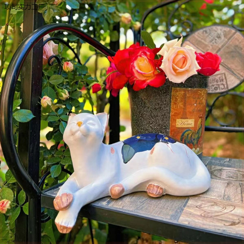 クリエイティブな庭の中庭手描きの怠惰な眠っている猫樹脂装飾品装飾造園バルコニー花スタンドデスクトップ装飾品|undefined