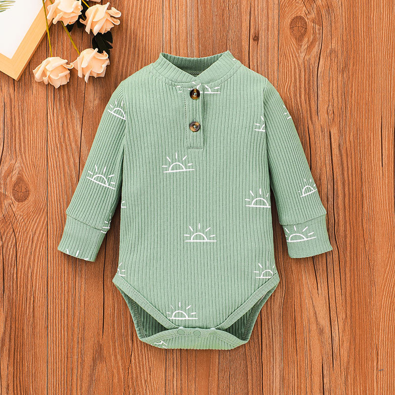 Autumn Infant Baby Romper Three-piece Solid Color Pit Striped One-piece Suit display picture 7