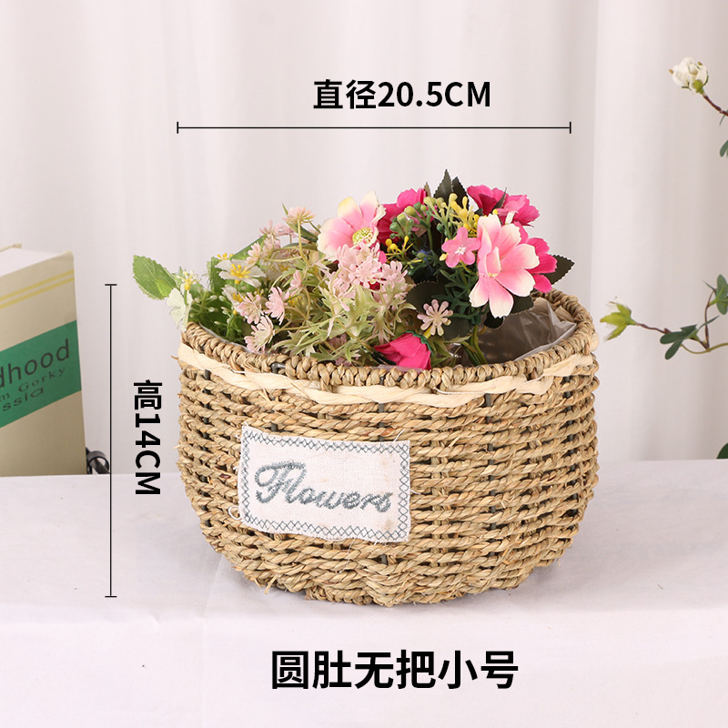 Cesta de Flores Tejida a Mano de Hierba Natural, Decorativa, para Arreglos Florales y Fiestas