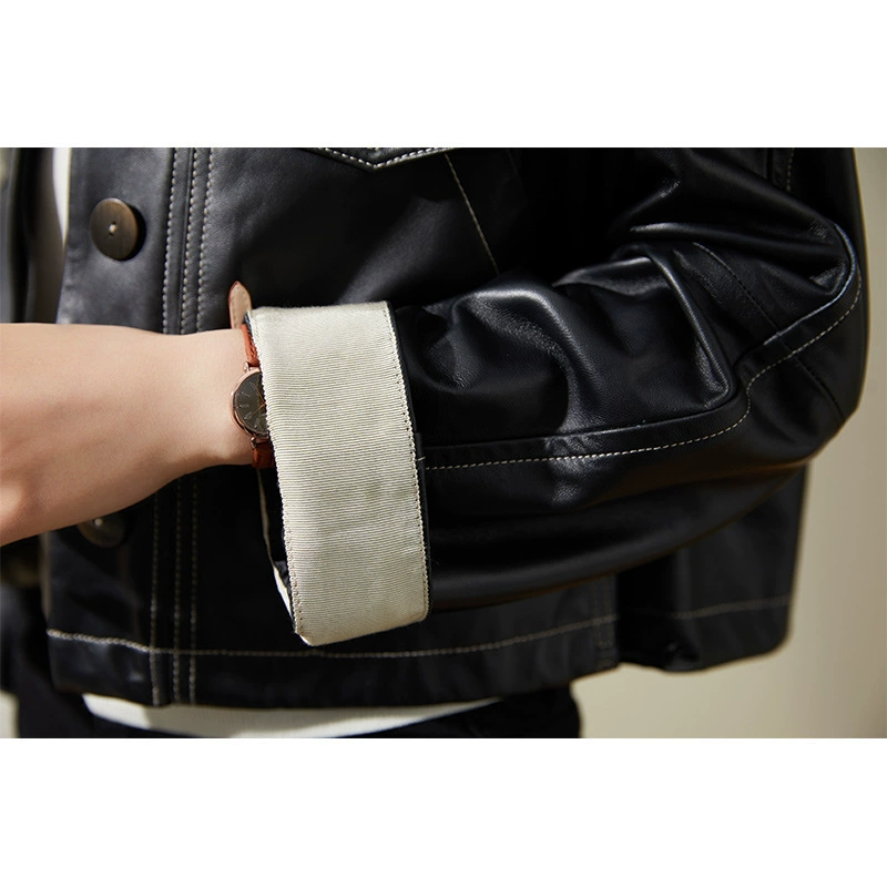 Autumn short jacket, genuine leather, city style