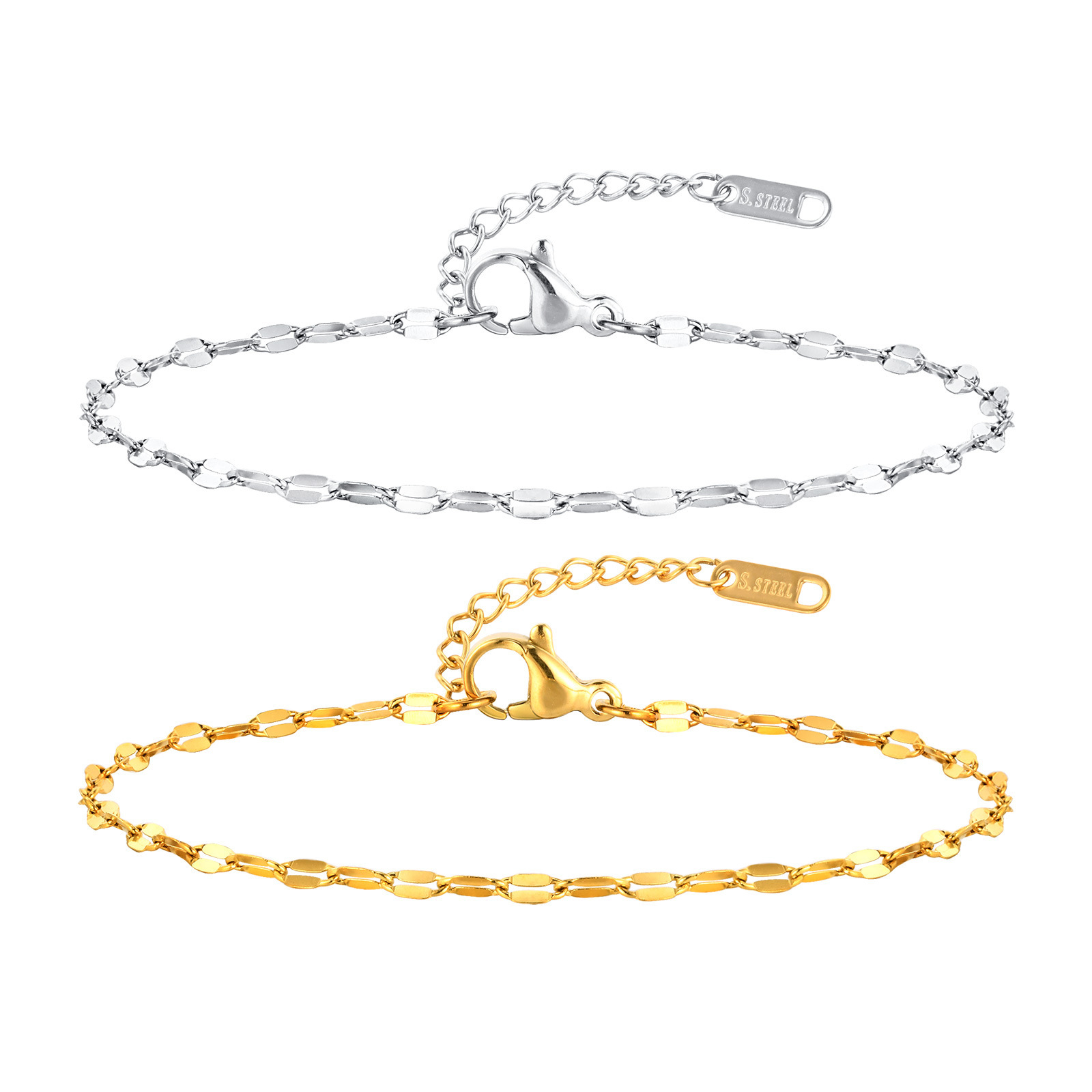 Titanium Steel Thin Lip Bracelet Simple Gold Chain Link Bracelet_voghion.com