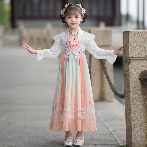 Hanfu little girl spring and autumn long-sleeve children's Chinese style ancient costume super fairy Tang suit ancient style girl dress summer skirt