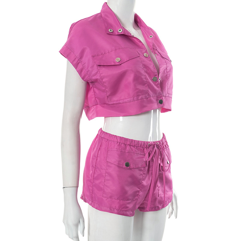 Women Clothing Summer Pocket Top Shorts Set for Women