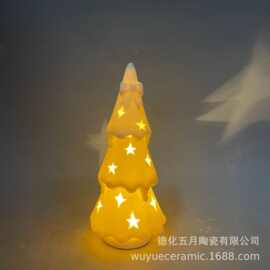 圣诞树现代家居白色陶瓷圣诞树LED装饰出口节日礼品透光陶瓷摆件