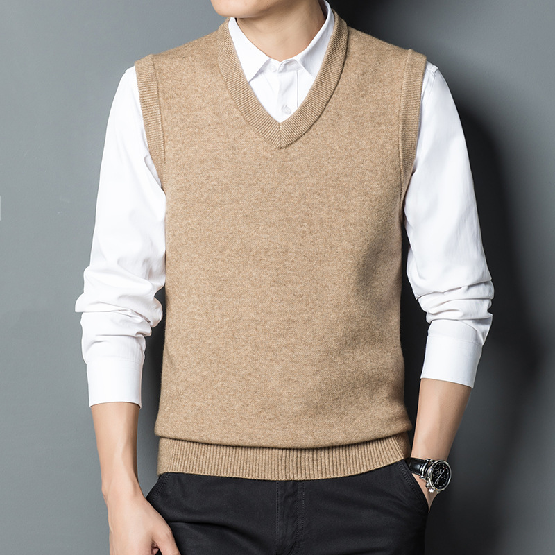 Spring and autumn new V-neck wool vest men's sweater vest solid color men's sweater vest a wholesale