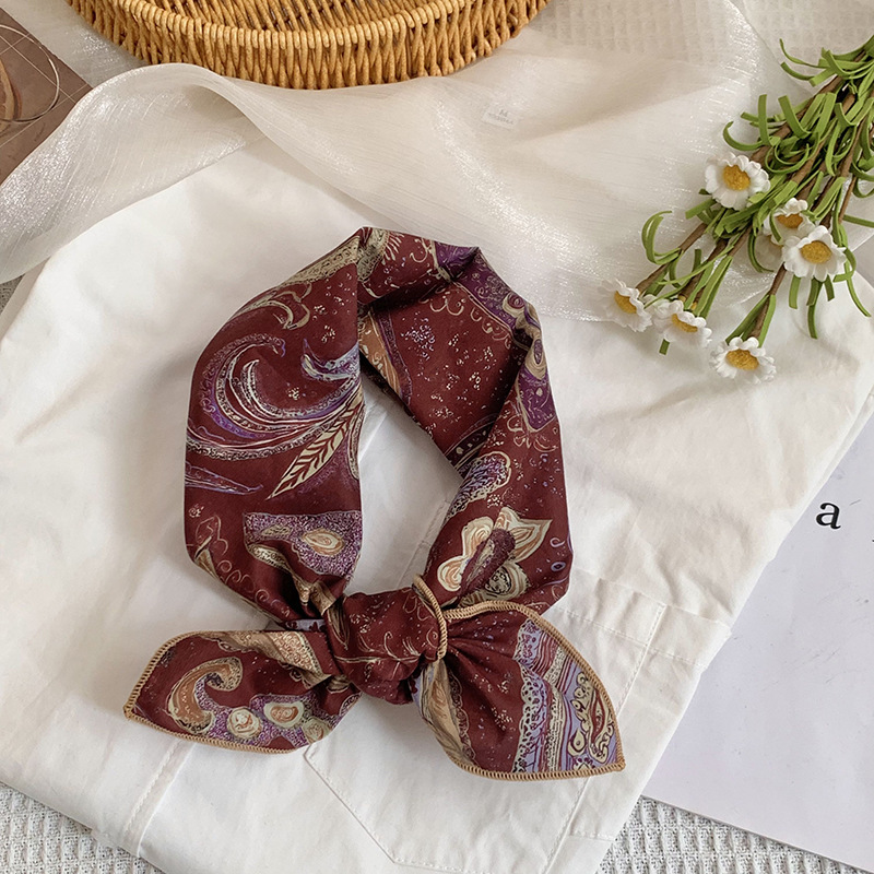 Bufanda de seda, bufanda cuadrada pequeña, nueva bufanda de seda literaria fresca, bufanda, bolso floral dulce, pañuelo en la cabeza, cinta para el cabello, serpentinas para el cabello