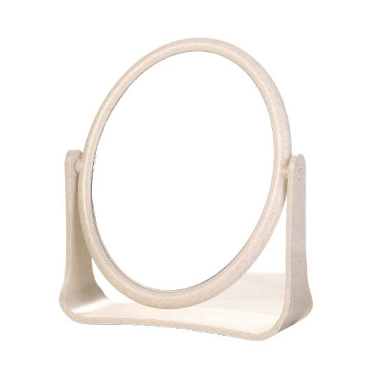 Desktop Makeup Mirror, European-style Wheat Straw Frame, Double-sided Rotatable, Round & Square