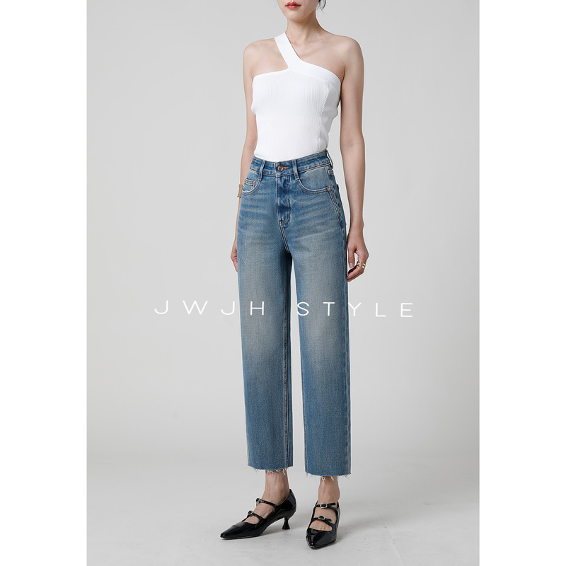 Fashionable Straight Leg High Waist Jeans |   Petite Straight-Leg Cigarette Nine-Point Baguette Pants [Autumn/Winter 2025]