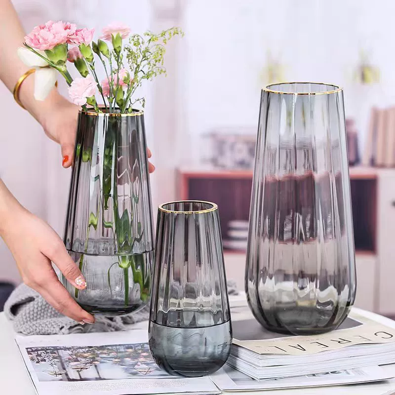 Утолщенная Скандинавская стеклянная ваза с золотым ртом в стиле креативная домашняя сетка Красная роза цветы настольные украшения оптом